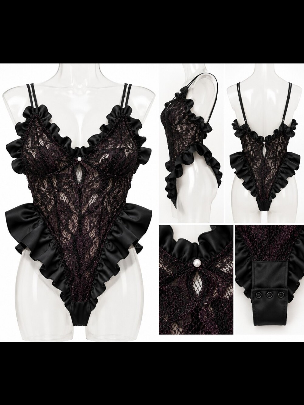 Vintage 1980s Hidden Treasures Teddy Lace Satin Ruffle Lingerie Small USA